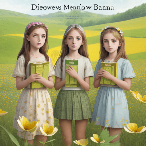 AI generated: Designe Cover for a book with meadow flowers, girls and bananas