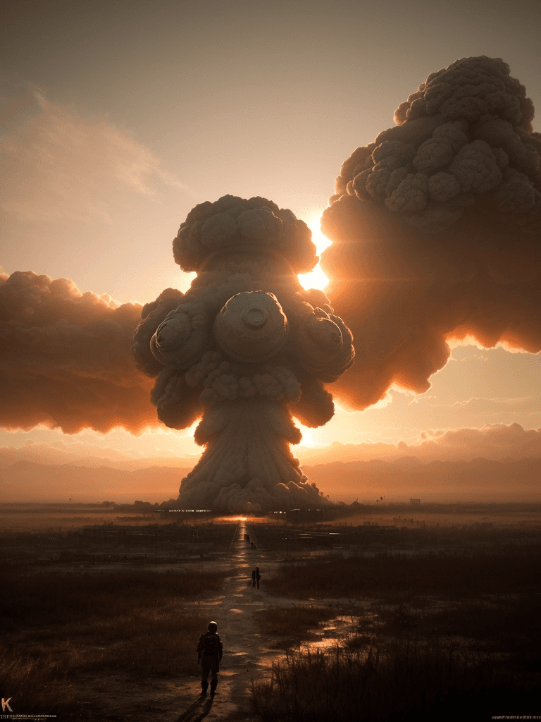 AI generated: Photo of a ultra realistic nuclear war , dramatic light, pale sunrise, cinematic lighting, battered,...