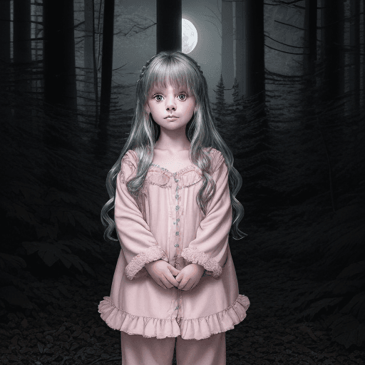 AI generated: A young, nine-year-old girl named Lily, standing in the middle of a dark and eerie forest. Her long,...