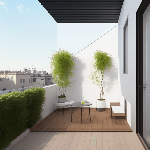 AI generated: minimalist decoration for a terrace of 5 meters by 1.55 meters