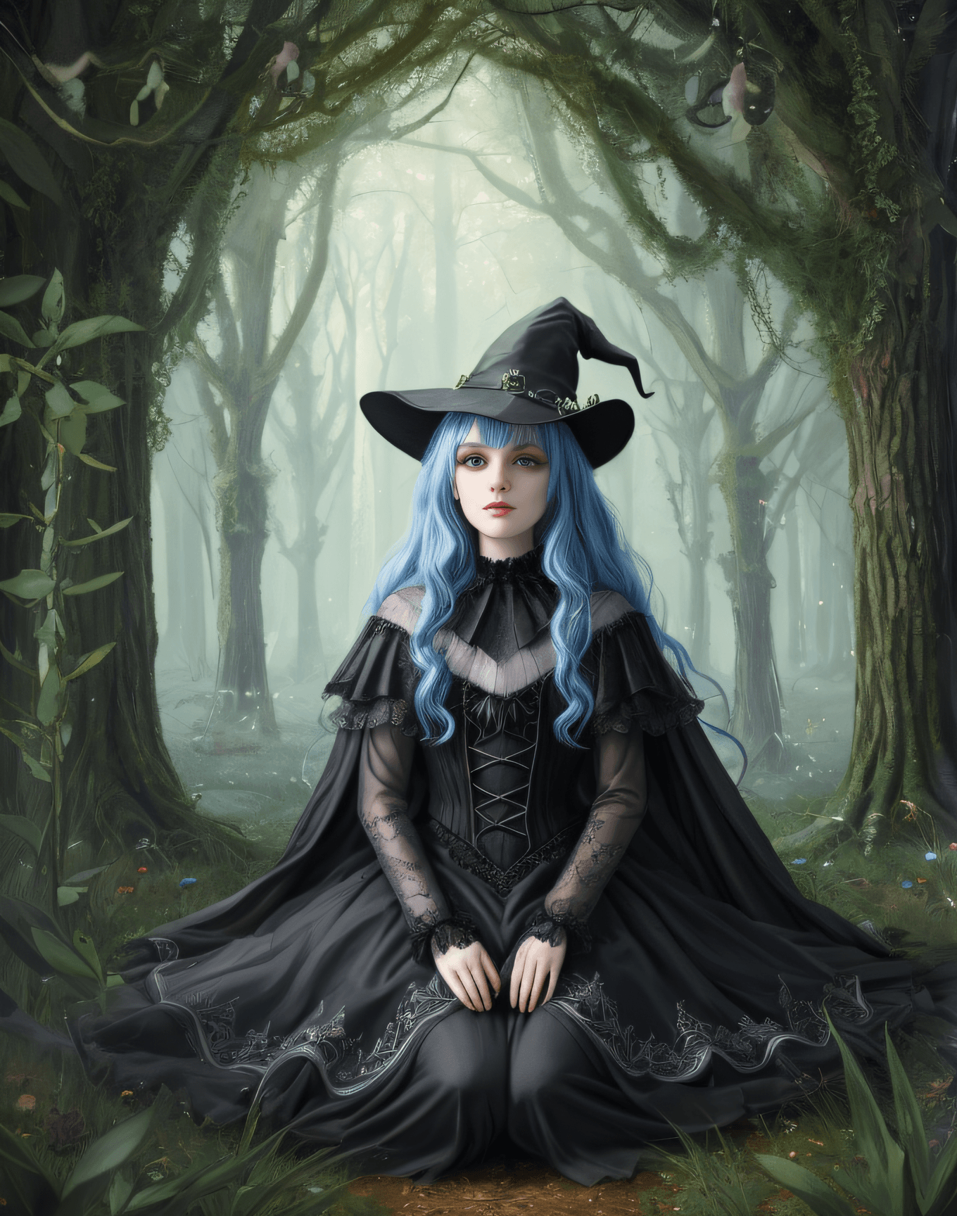 AI generated: witch, super cute spider with big bright eyes, digital painting, dreamlike, intricate details, sharp...
