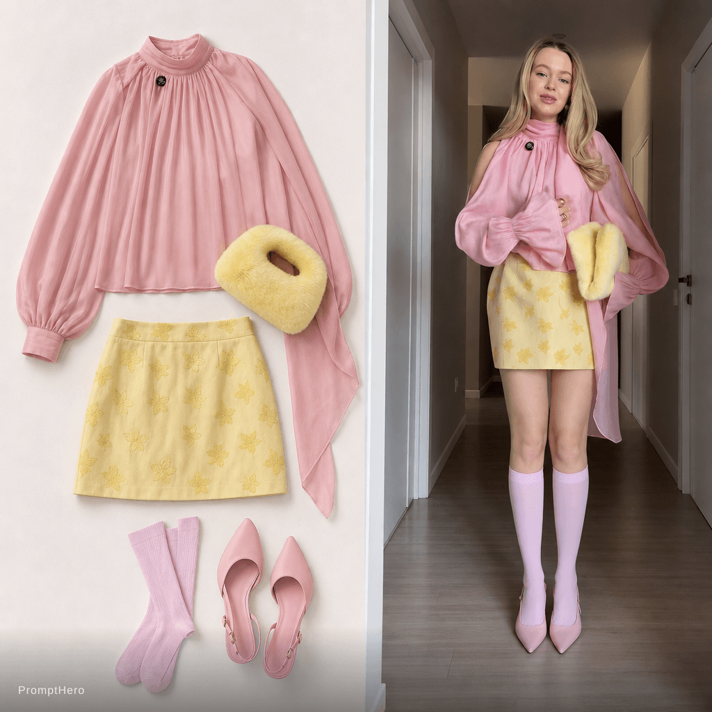 AI generated: create outfit flatlay by this photo