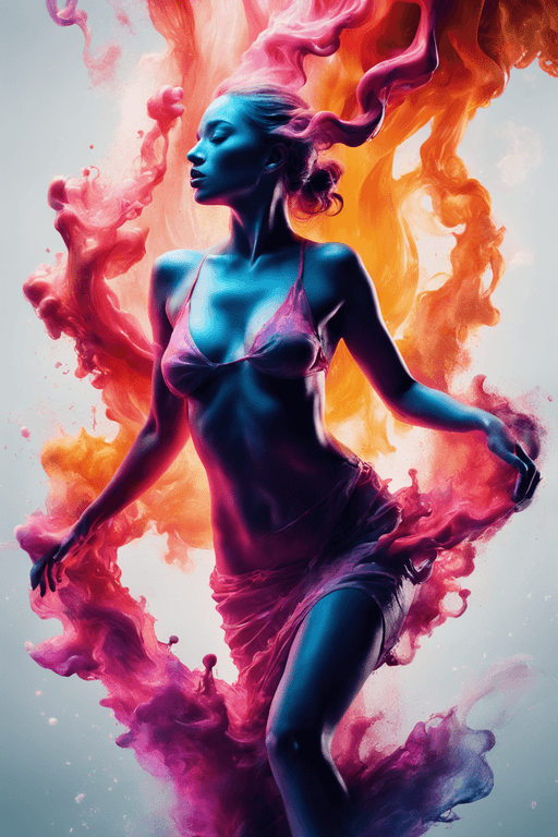 AI generated: alberto seveso art, dancing silhouette of a sexy woman , water ink, ink water, ink cloud, 3D Digital...