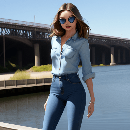 AI generated: Miranda Kerr blue jeans at the riverside
