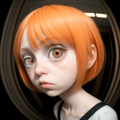 AI generated: 1 girl, looks at something behind the viewer, bob cut, (sidelocks:1. 3),orange hair, mouth slightly ...