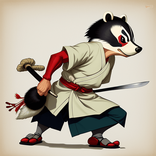 AI generated: artwork by Stan Sakai, style Stan Sakai, 
anthropomorphic badger, samurai, anime