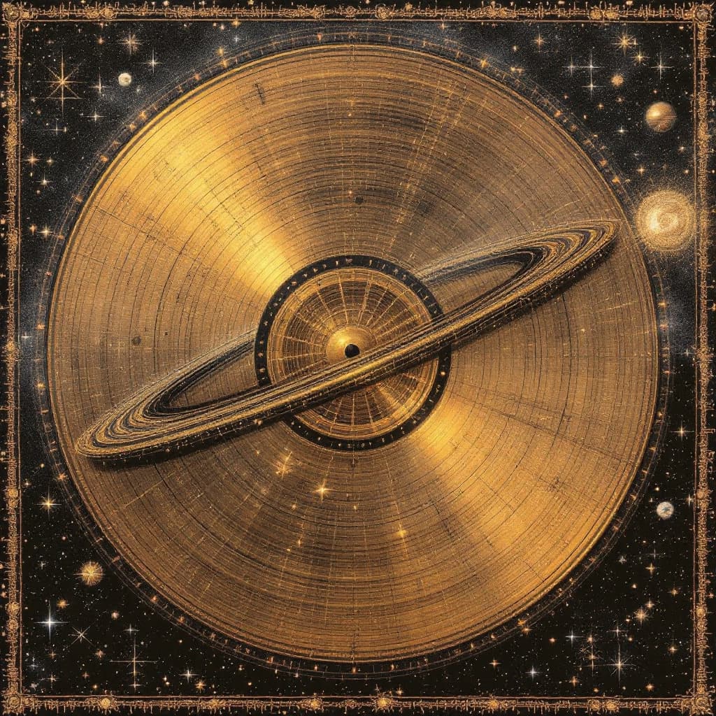 AI generated: the golden record from voyager in the tapestry of interstellar space