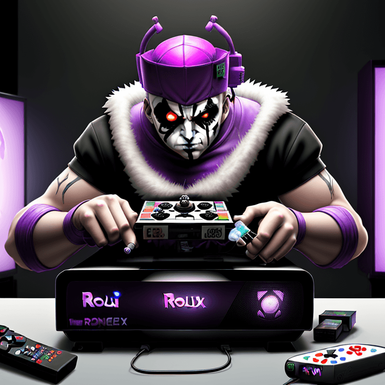 AI generated: video games, Roku, phone repair, insane clown, beeple, syringe, the English word "JUGGERNAUT"