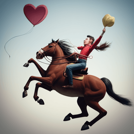 AI generated: monkey flying with  horse and both shooting the balloon in air with pin
 