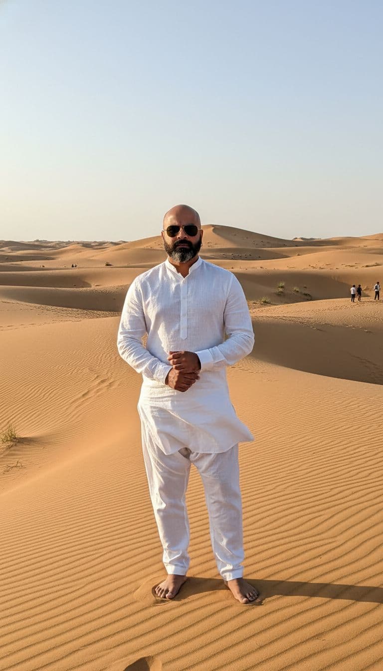 AI generated: A stylish young man with a lean, toned physique (around 57 kg, 5'6" tall) — his beard remains unchan...