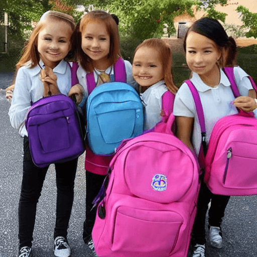 AI generated: 5 cute girls with schoolbag goes to school,she is very happy