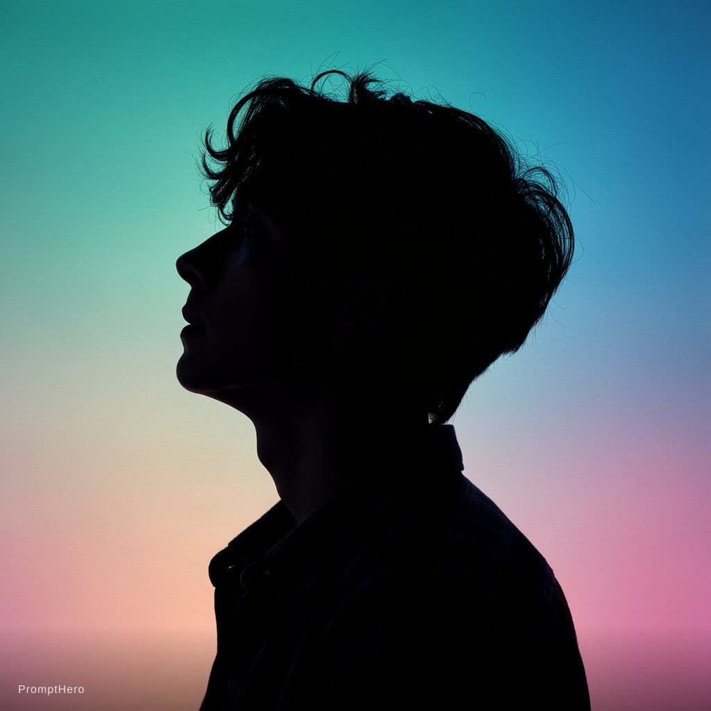 AI generated: photography, portrait. power of contrast, man model profile silhouette of a vibrant randomly color b...