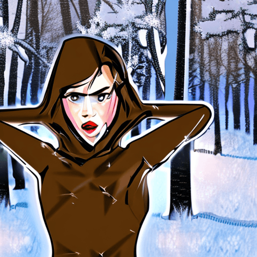 AI generated: Beautiful girl hunting in winter woods with bow, comic style