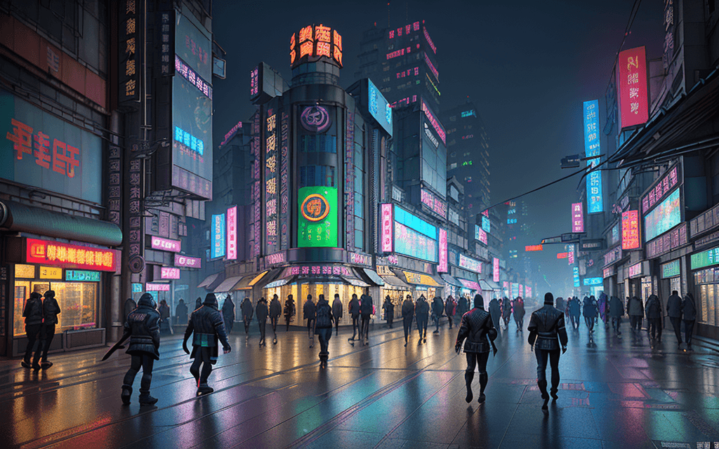 AI generated: 3D rendering of Chuangye Street, Cyberpunk-style city streets and buildings, street-side luminous co...