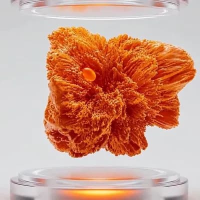 AI generated video: Use the provided image as the visual reference. Animate the orange floating molecule as if it were a...