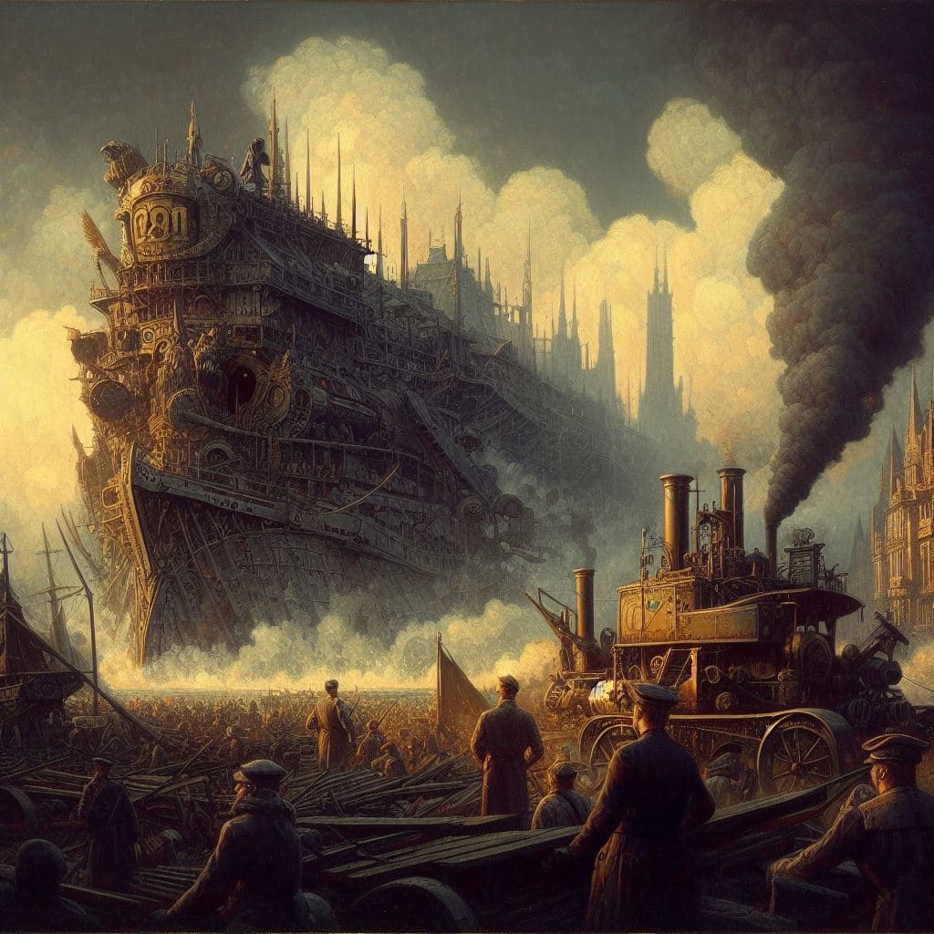 AI generated: iron harvest 1920+ by Jakub Różalski,different image,dieselpunk in 1920 ,oil painting 