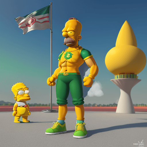 AI generated: A 3D character inspired by The Simpsons, with an Iranian twist. The character has the iconic yellow ...