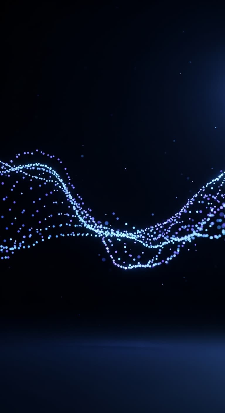 AI generated: Abstract futuristic light particles floating in darkness,
deep black background,
soft neon blue and ...