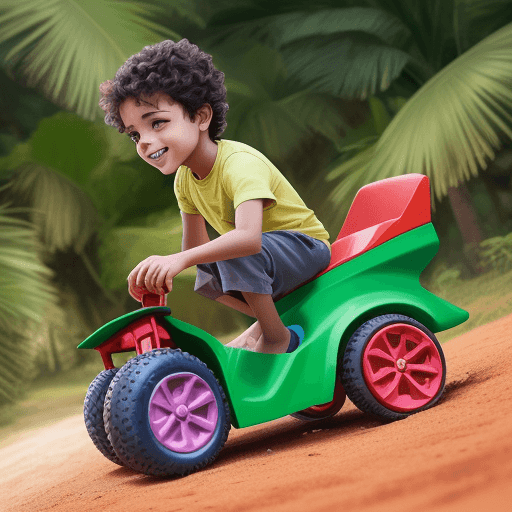 AI generated: Criar imagem de menino brincando com carrinho no quintal de sua casa. imagem com cores suaves, para ...