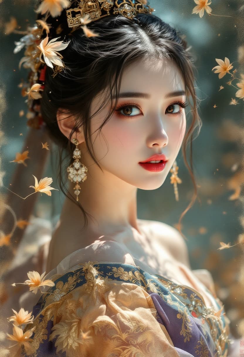AI generated: Sketch Art, Beautiful Colored Pencil Line, Artistic Brush Strokes, Beautiful Korean Hanbok Woman, Of...