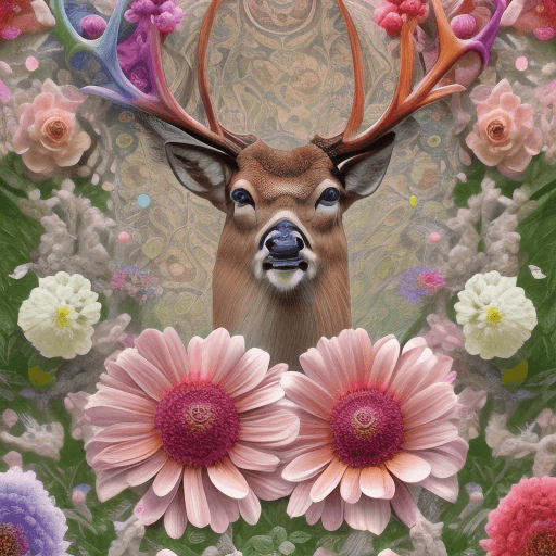 AI generated: High resolution, relistic deer
Antler 12ender, small colorful flowers on antler, without background,...