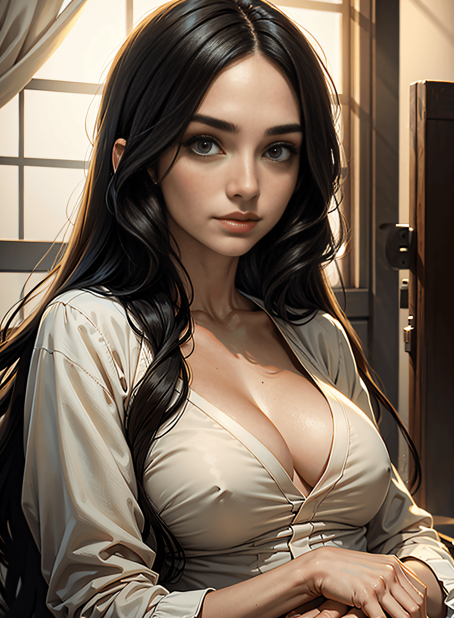 AI generated: Long dark hair girl with big nose