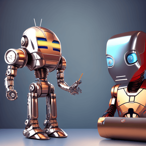 AI generated: realistic image of a small metallic robot as simple as a tin can, similar to iron man at 7 years old...