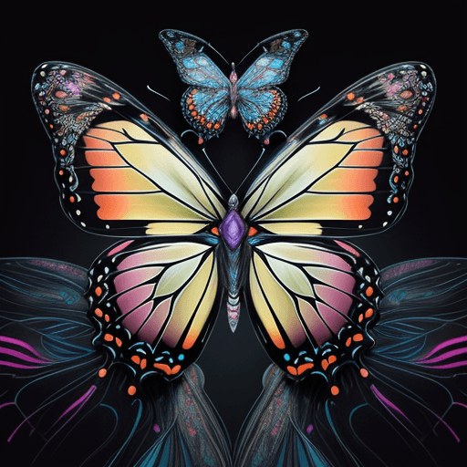 AI generated: Imagine a futuristic butterfly, its delicate wings a canvas of artistry, depicting an intricate blen...