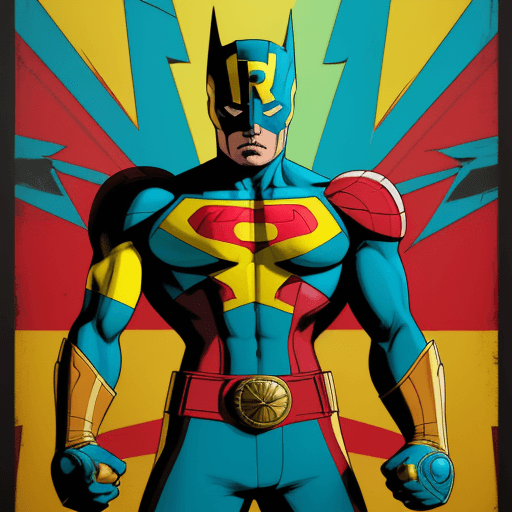 AI generated: an image of a man dressed like a superhero with his fists and arm, in the style of chicano art, dark...