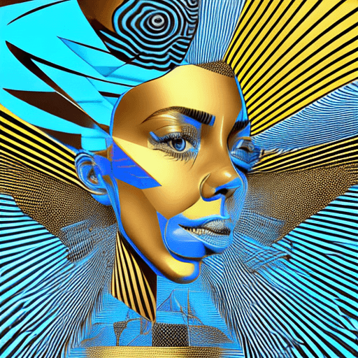 AI generated: doodle art 3D, in the style of pop art-inspired portraits, interference patterns, light sky-blue and...