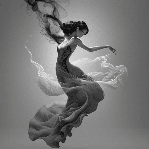 AI generated: a woman's form floating across an image with smoke, in the style of ink wash paintings, graceful cur...