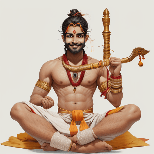 AI generated: U shaped tilak on the forehead, A athletes fit indian clean shaved men as Lord Ram, Hair tied in a b...