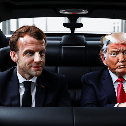 AI generated: Photo ultra realistic 
Emmanuel macron and Donald trump in a car