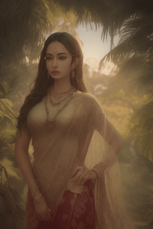 AI generated: 1 dani daniels saree,(sharp focus), blurry background, depth of field, earrings, jewelry, lips, long...