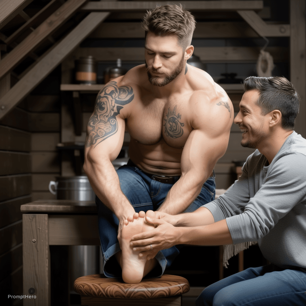 AI generated: make a gay guy lick his feet while he piss on him