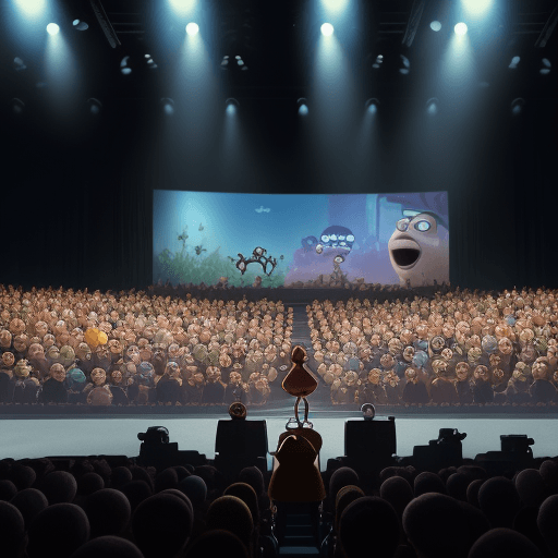 AI generated: A crowd of detailed pixar animated characters from a variety of different pixar motion pictures, gat...