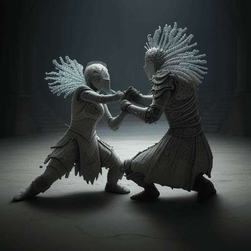 AI generated: A photo of two bacterias belonging to different microbial guilds fighting with sword, atmosphere; 8k...