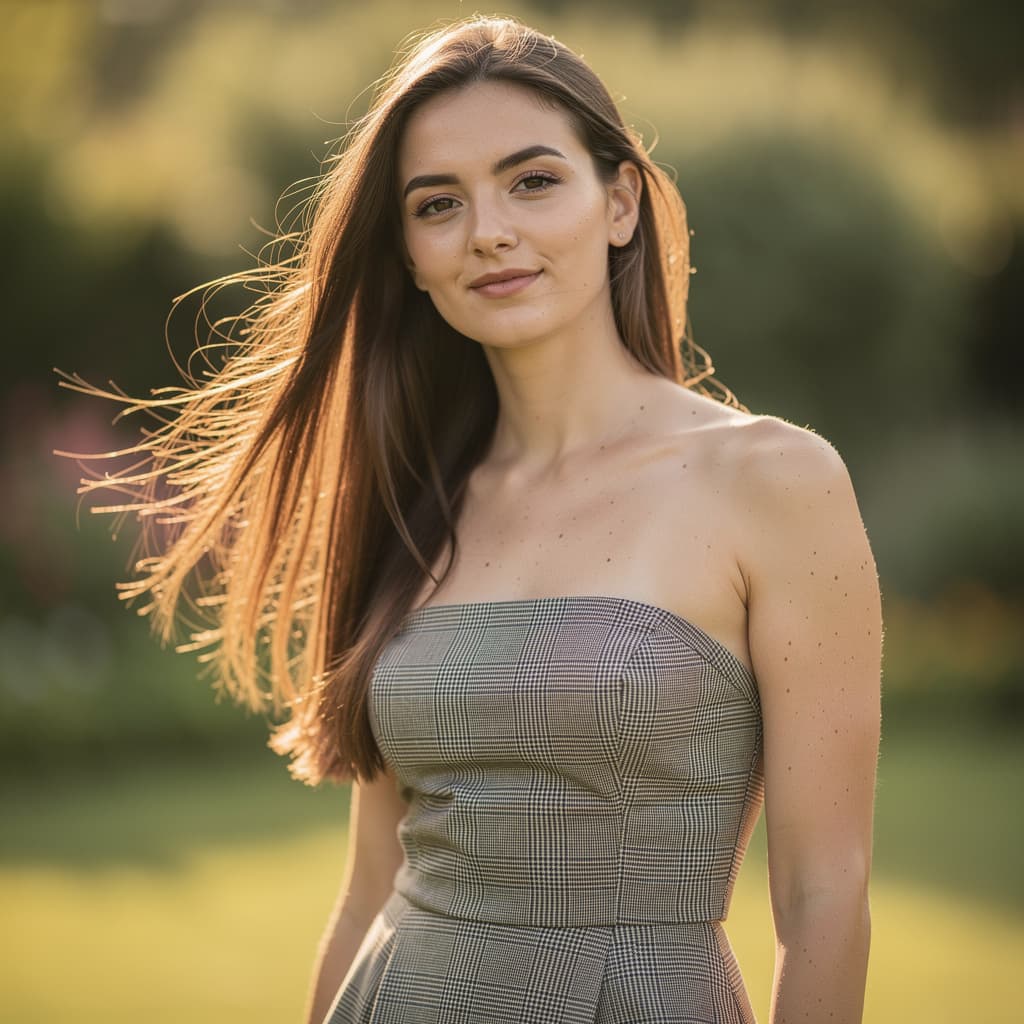AI generated: Create a high-resolution, photorealistic portrait of a woman standing outdoors on what appears to be...