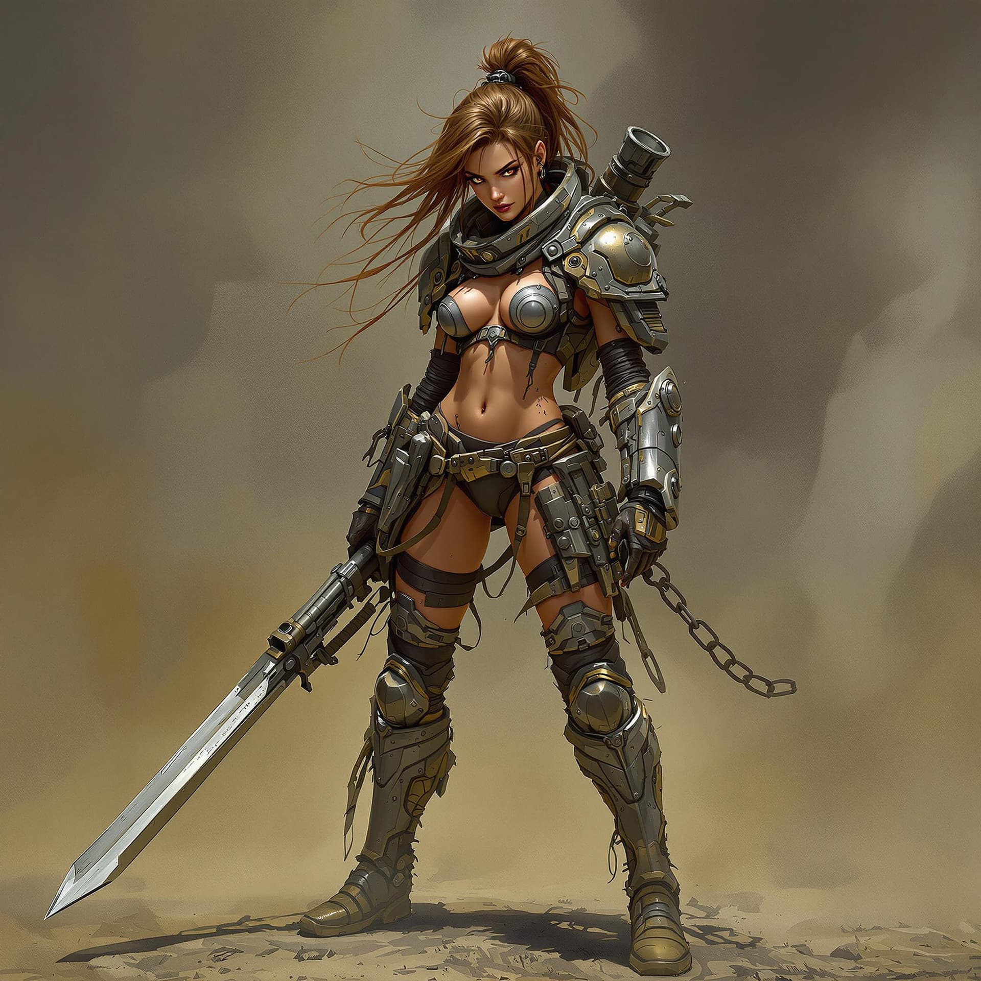 AI generated: character concept of a girl wearing post apocalyptic armor, full body, punk, in style of ross tran, ...
