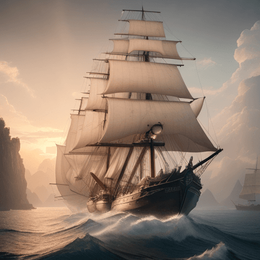 AI generated: Photo of a ultra realistic sailing ship, dramatic light, pale sunrise, cinematic lighting, battered,...