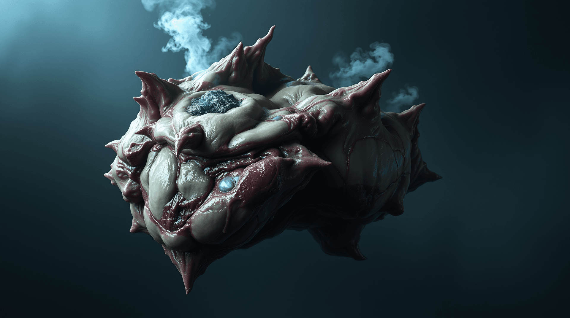 AI generated: A grotesque, amorphous blob of flesh, floating ominously in mid-air. The surface of the blob is cove...