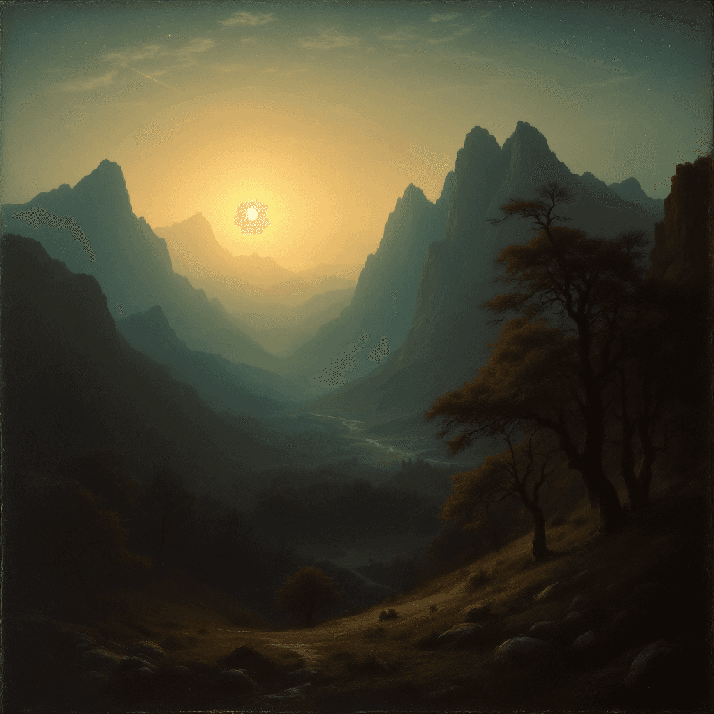 AI generated: A nativity scene painted by Caspar David Friedrich based on motifs from his most famous landscape pa...