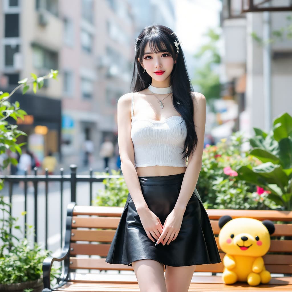 AI generated: a woman, Japanese woman, outdoors, city, tokyo, street view, building city, standing, arms between l...