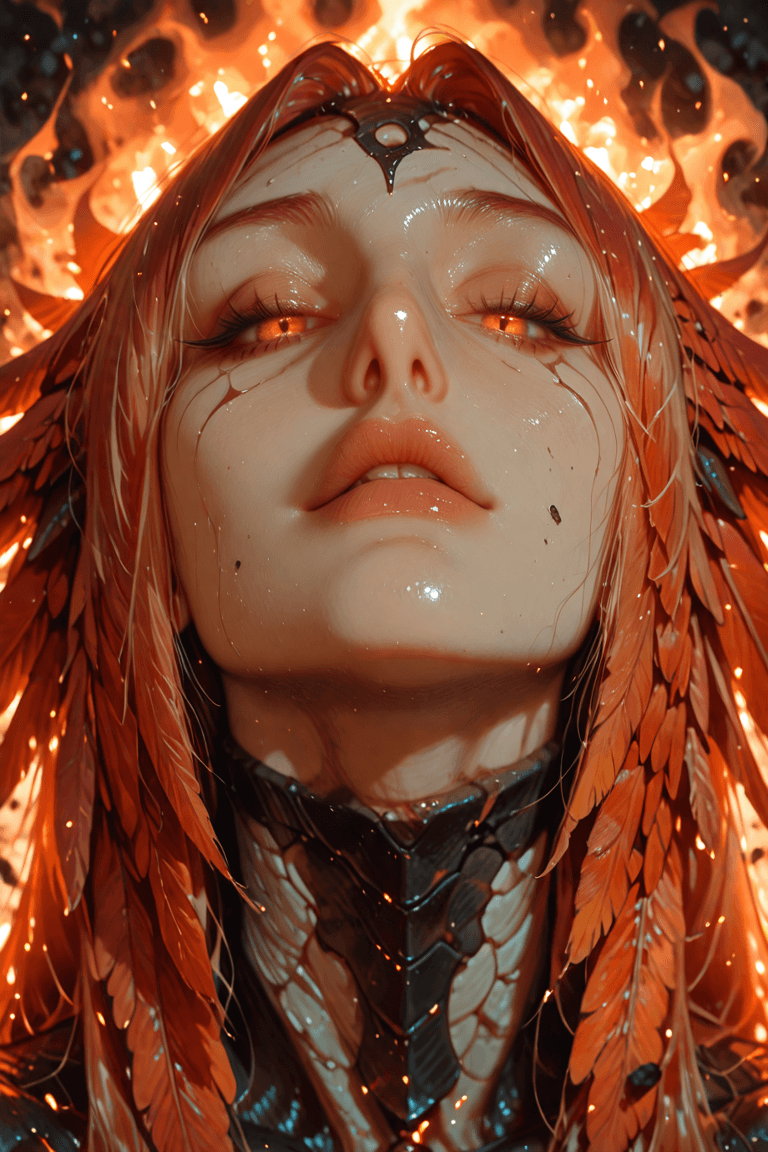 AI generated: A stunning female figure (ethnicity:1.2), (age:25:1.1), (center frame:1.0), with fiery red hair ador...