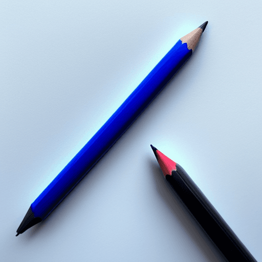 AI generated: black pencil, with blue end standing on a red piece of paper with nothing but blue color around them...