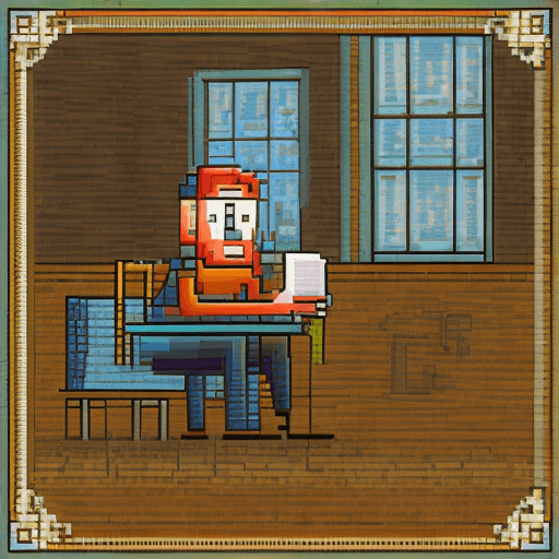 AI generated: reading book with man,pixel art