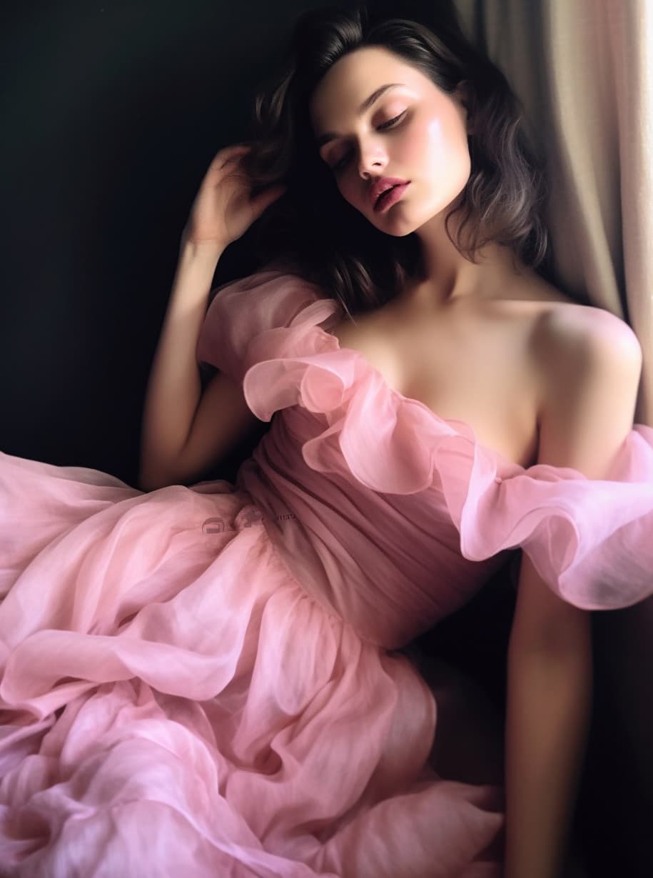 AI generated: Photo of a woman in a pink dress posing for a picture, inspired by Lillian Bassman, tumblr, romantic...