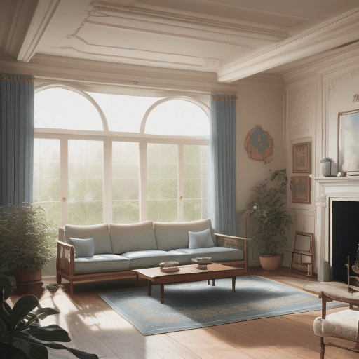AI generated: High resolution photography interior design, dreamy sunken living room conversation pit, wooden floo...