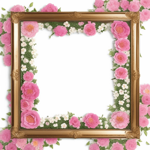 AI generated: Create a frame that is surrounded by flowers with a realistic background that has a perfect colour 
