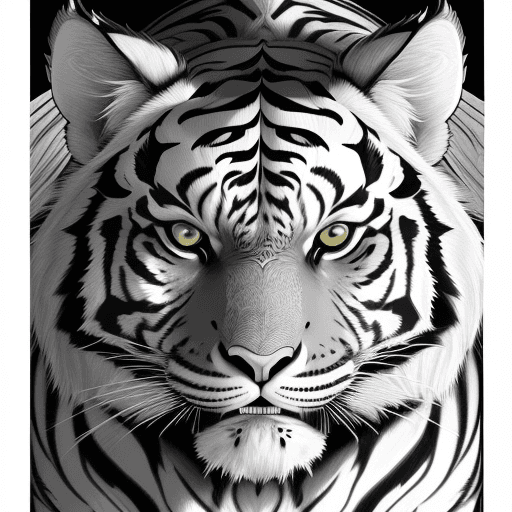 AI generated: a black and white adobe illustrator adult colouring book page of the beautiful head of an ANGRY tige...